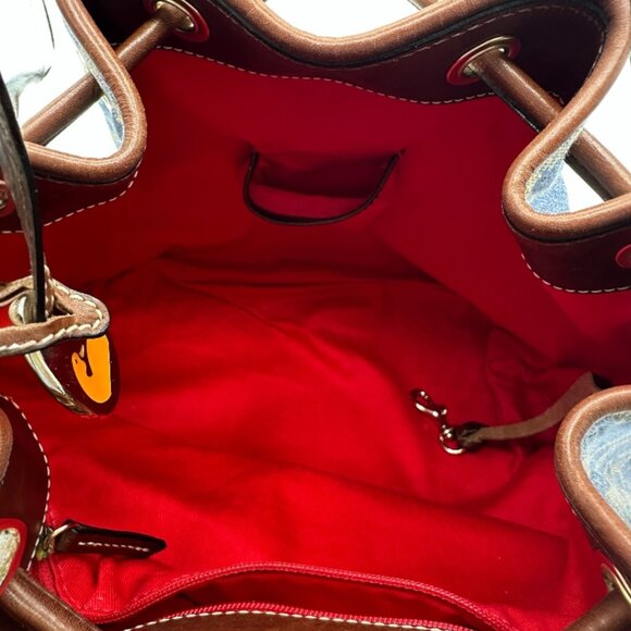 Vintage Dooney & Bourke Blue Denim Canvas Hearts Sig Drawstring Bucket Bag - Picture 14 of 15